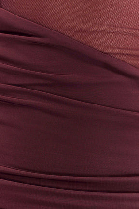 Dallas One Shoulder Mesh Mini Dress  - Mahogany