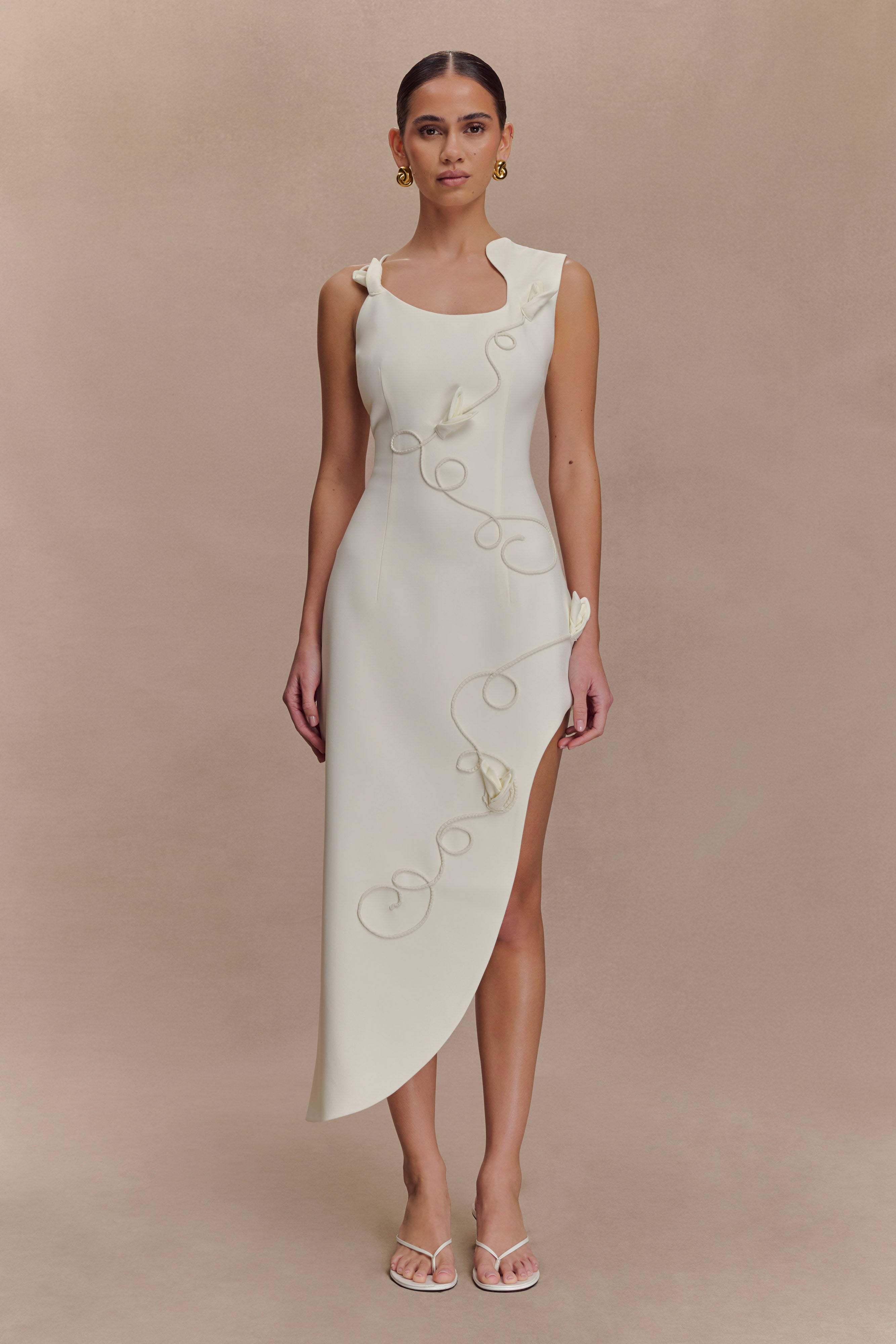 Virginia Suiting Embroidered Midi Dress - White