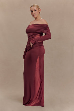 Judy Slinky And Mesh Maxi Skirt - Wine