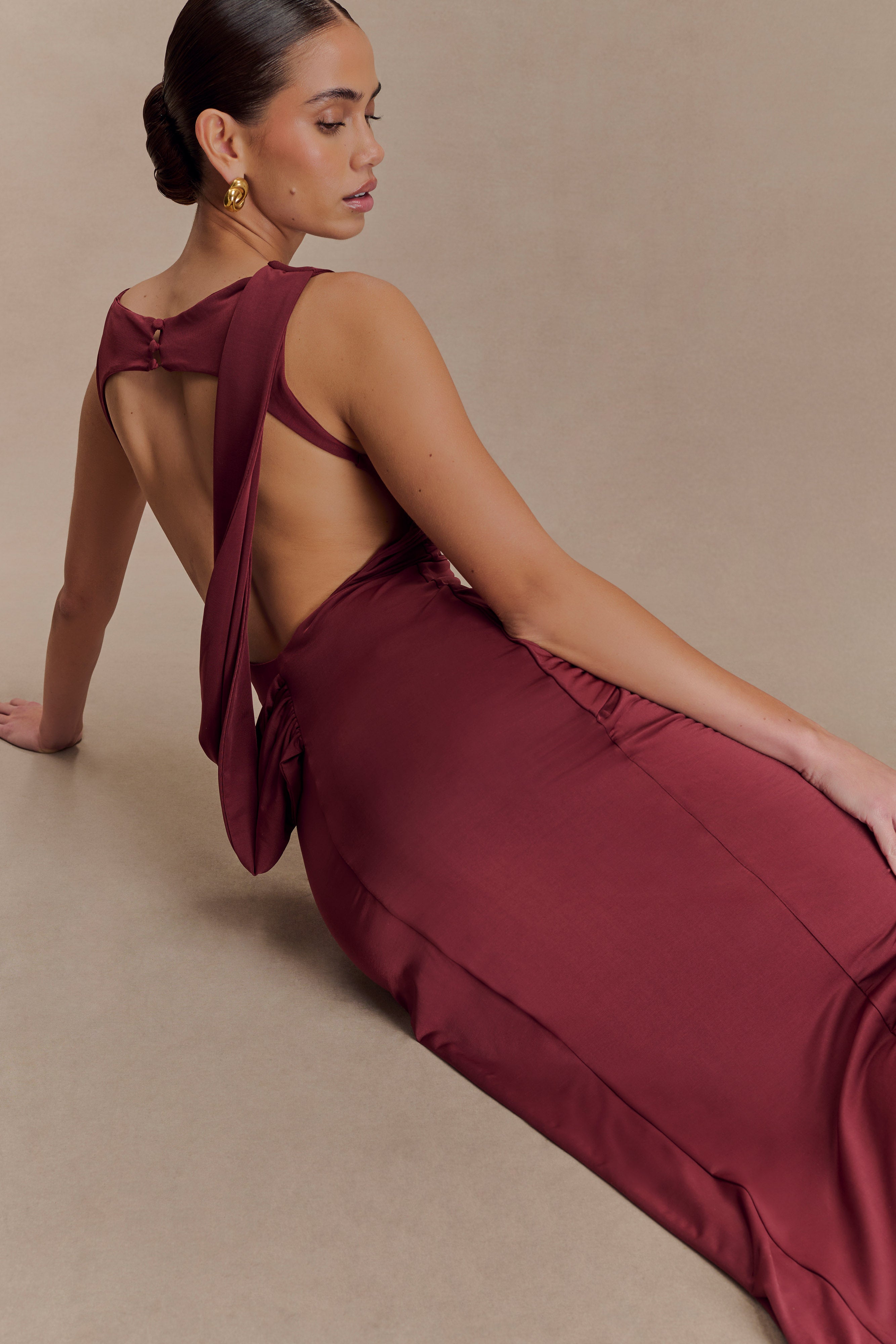 Henley Slinky Drape Maxi Dress - Wine