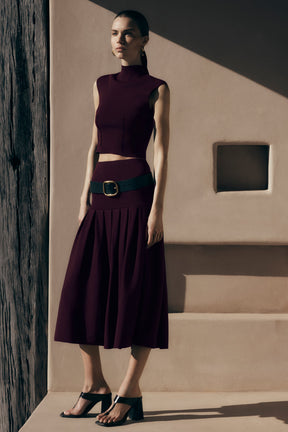 Romaine Bandage Knit Midi Skirt - Wine