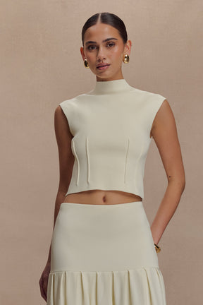 Romaine High Neck Bandage Knit Top - Ivory