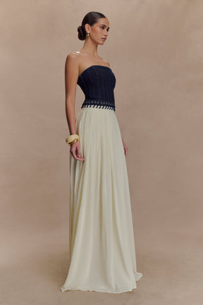 Suella Chiffon Denim Maxi Dress - Indigo Blue