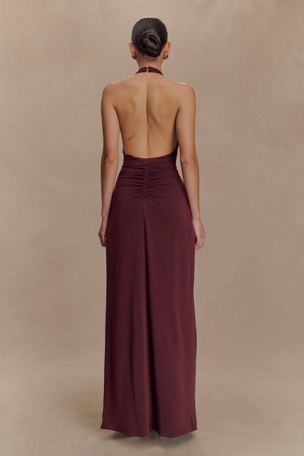 Yelena Ruched Halter Maxi Dress - Mahogany
