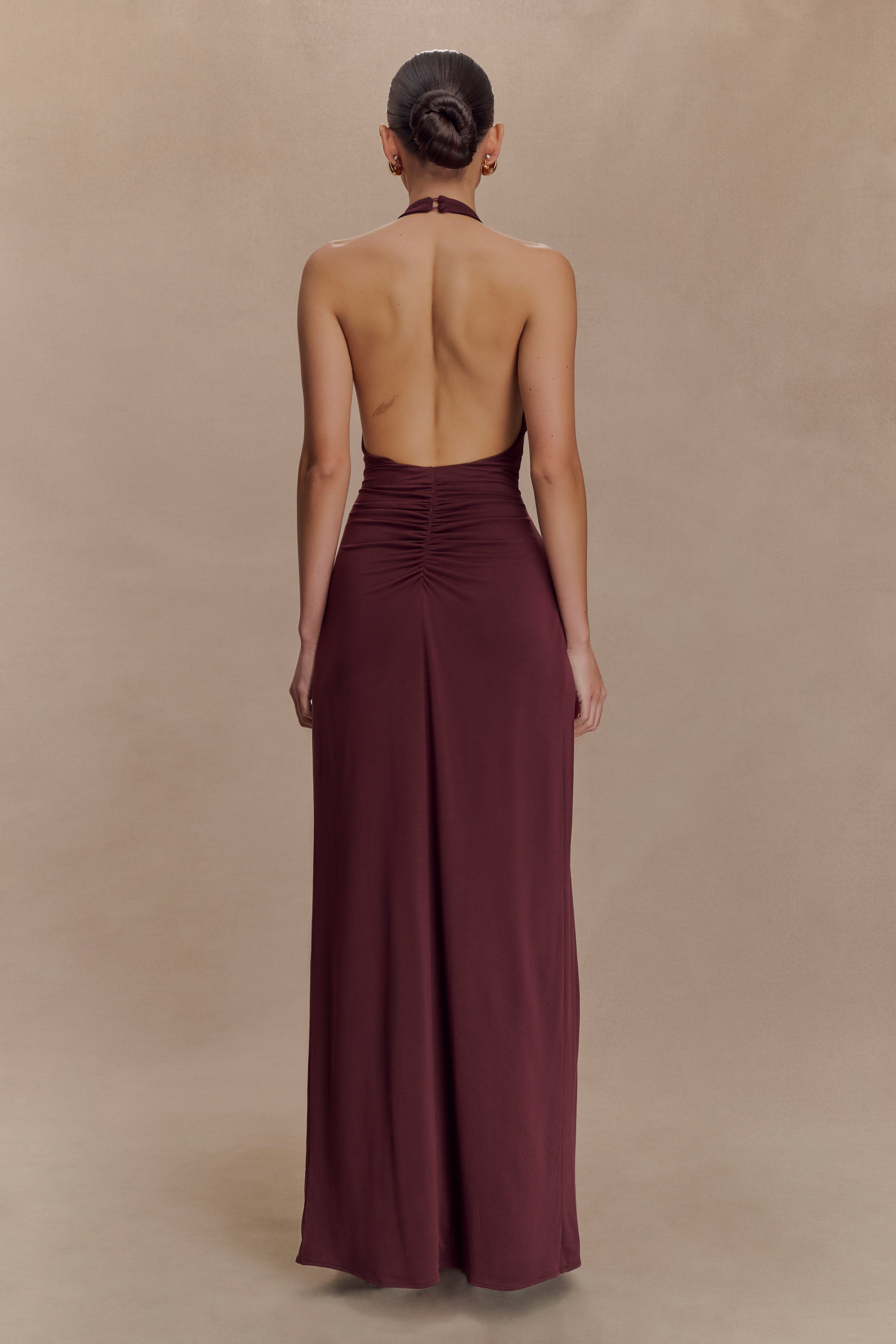 Yelena Ruched Halter Maxi Dress - Mahogany
