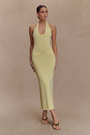 Ovina Halter Neck Knit Midi Dress - Lemon