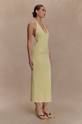 Ovina Halter Neck Knit Midi Dress - Lemon