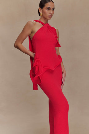 Caprice Halter Knit Maxi Dress - Red