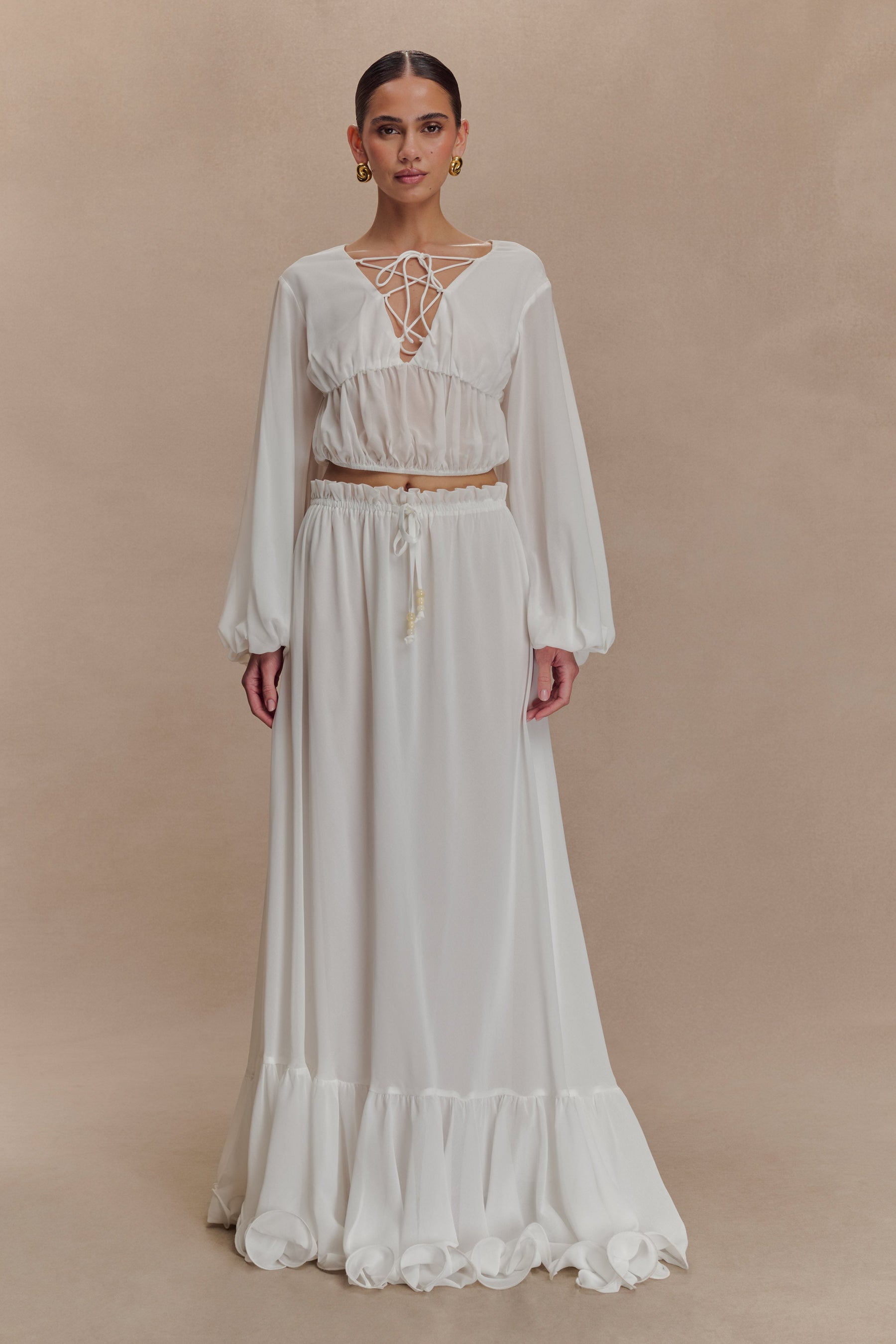 Carlie Chiffon Cross Tie Top - Ivory
