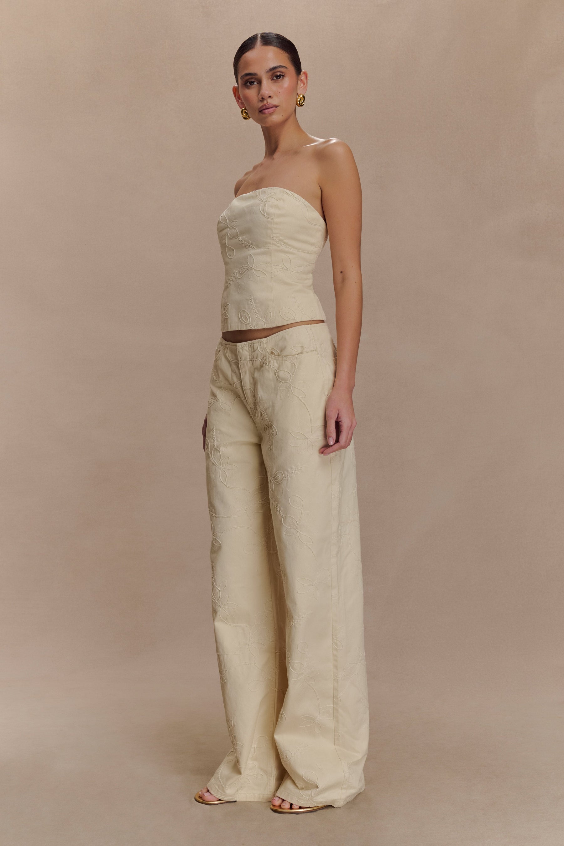 Ebony Embroidered Denim Corset - Cream