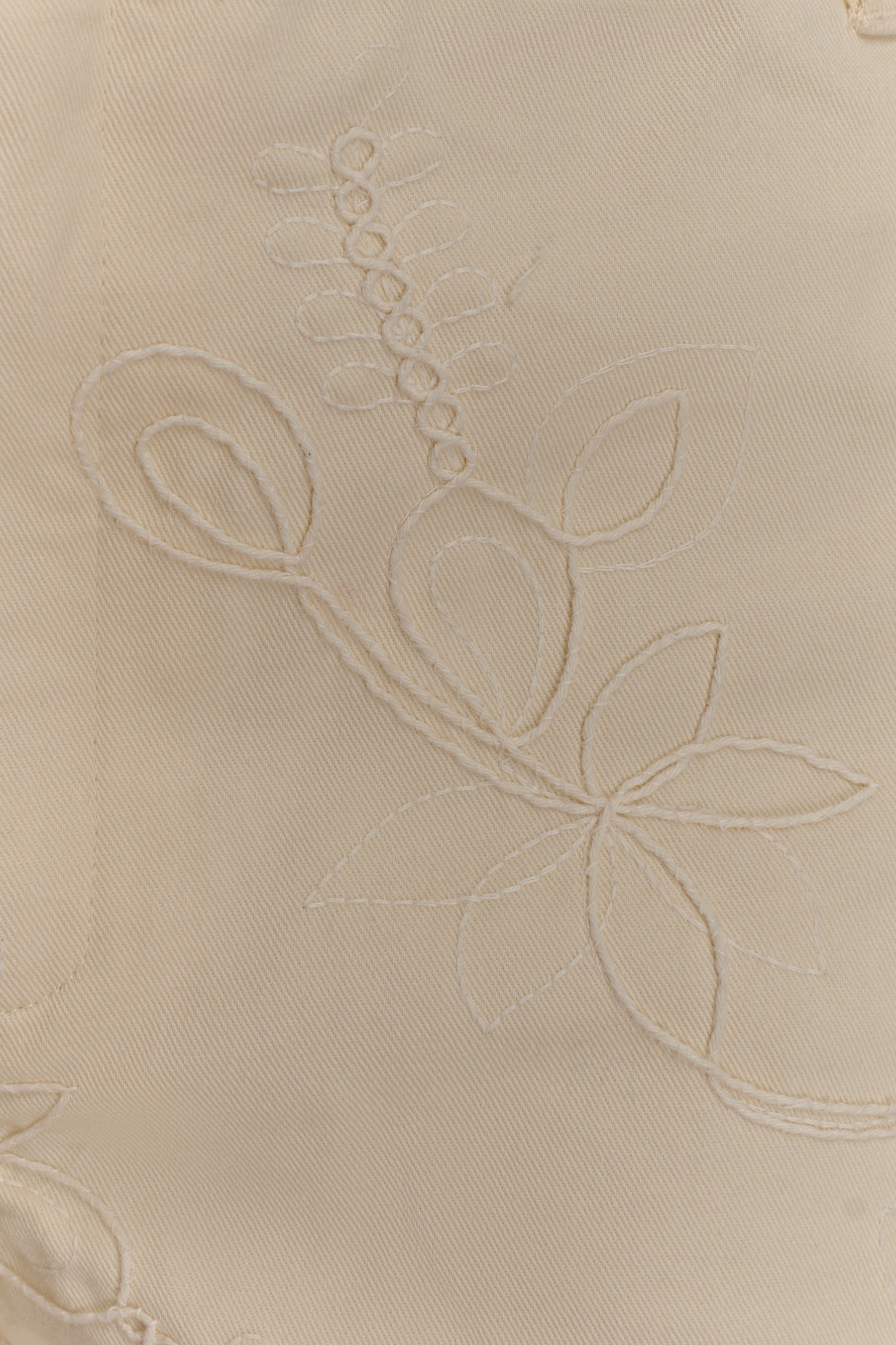 Ebony Embroidered Denim Micro Shorts - Cream