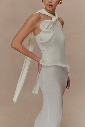 Caprice Halter Knit Maxi Dress - White