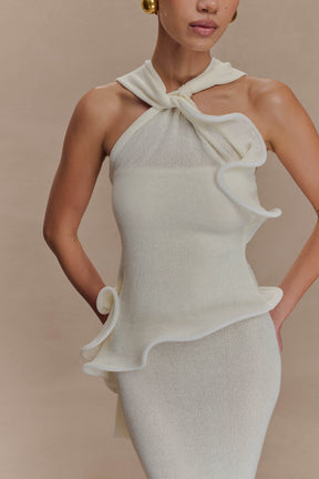 Caprice Halter Knit Maxi Dress - White