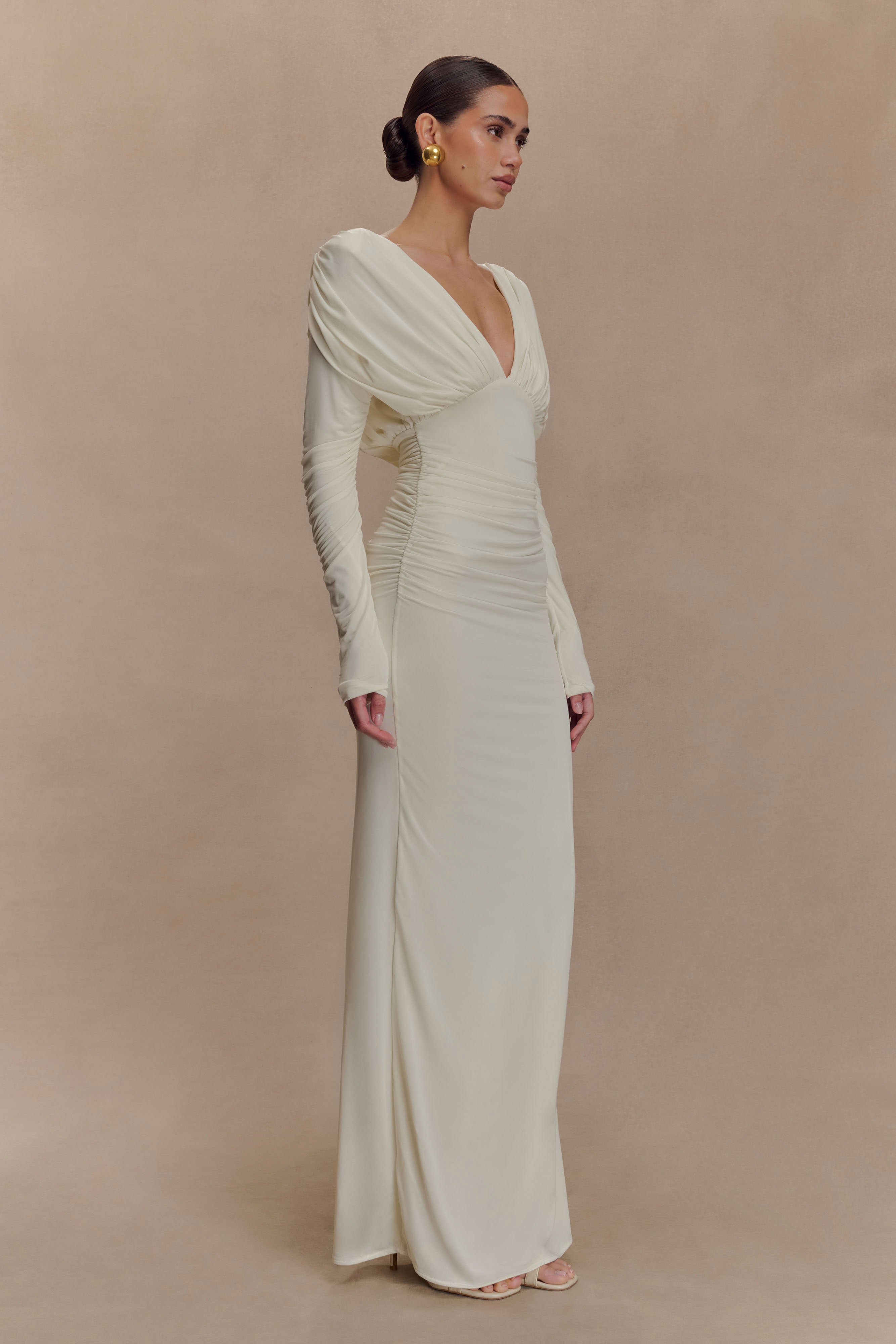 Hayden Long Sleeve Plunge Maxi Dress - Ivory