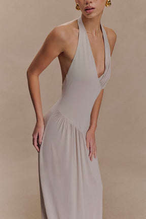 Yelena Ruched Halter Maxi Dress - Taupe