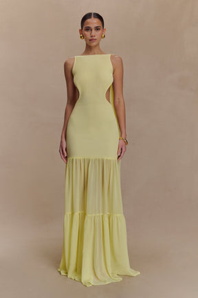 Haille Knit Chiffon Maxi Dress - Lemon