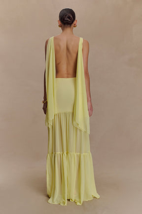 Haille Knit Chiffon Maxi Dress - Lemon