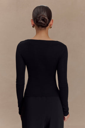 Culver Draped Twist Knit Top - Black