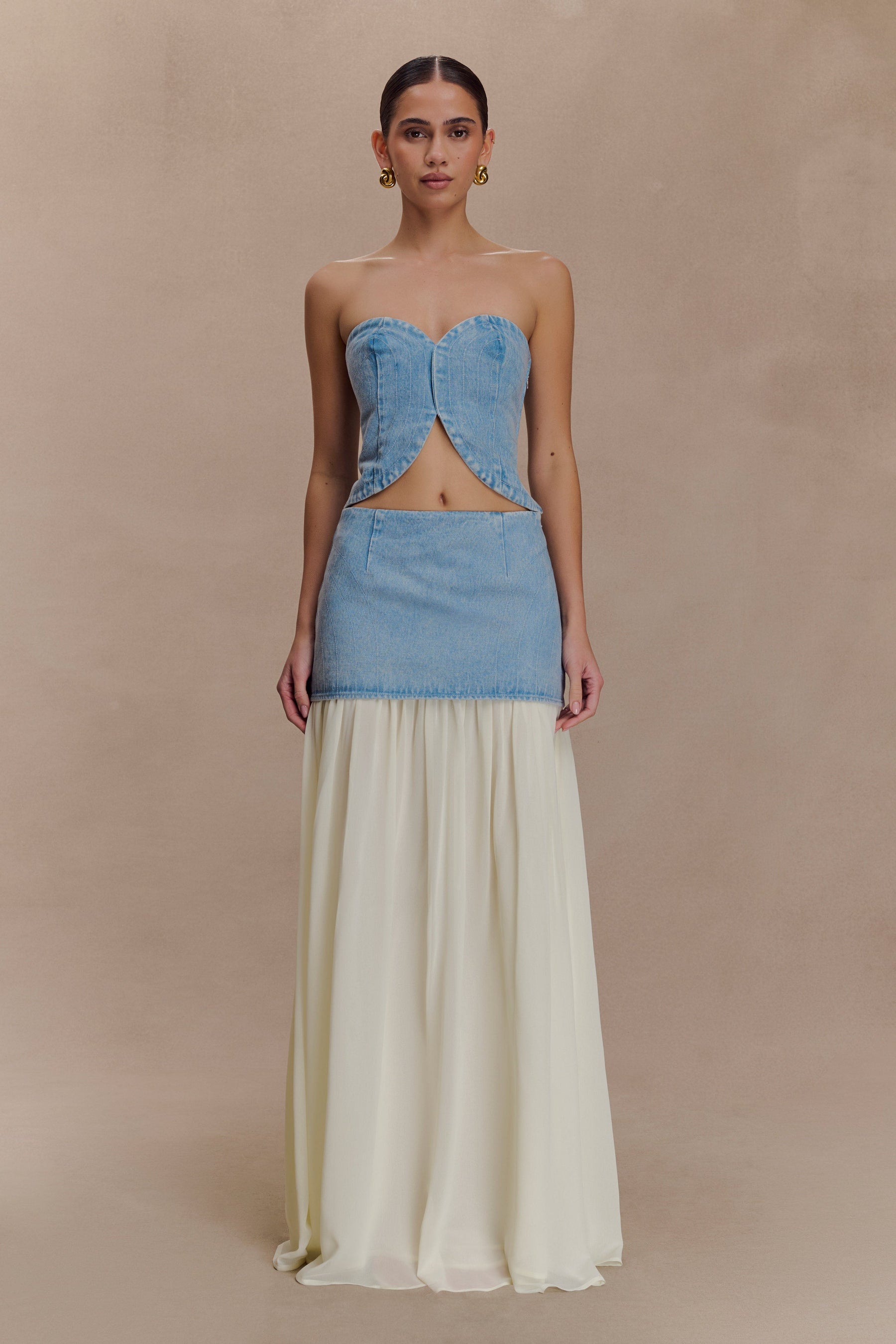 Tully Chiffon Denim Maxi Skirt - 80'S Blue