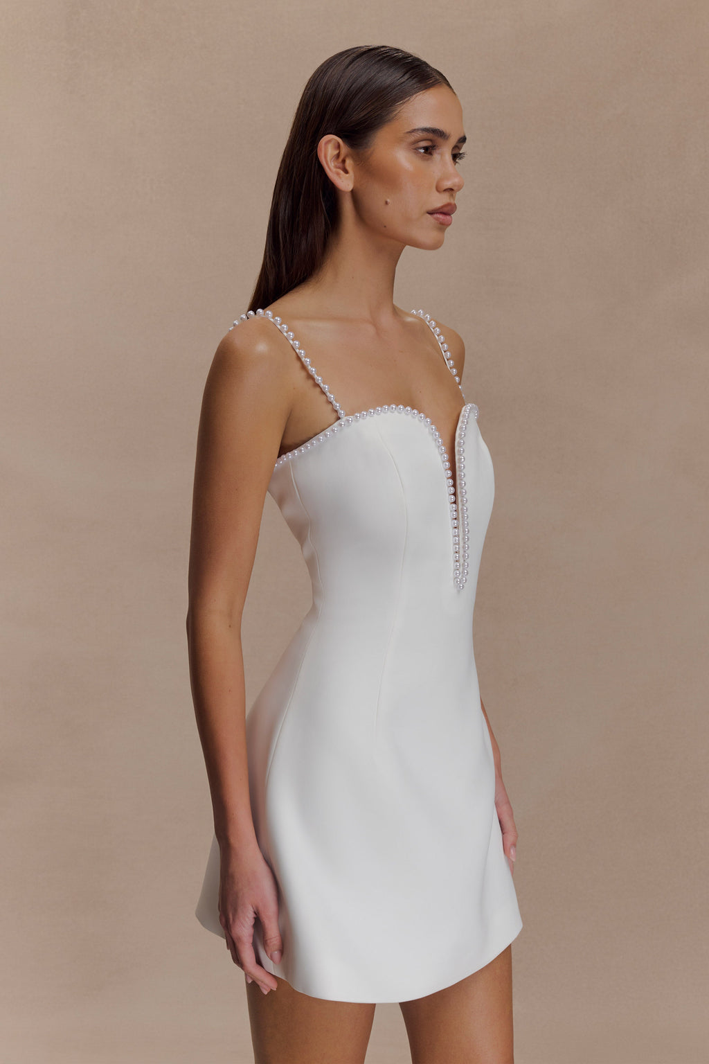 Kingsley Beaded Neckline Mini Dress - Ivory