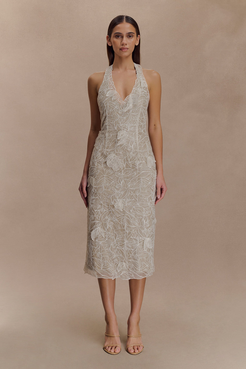 Lenore Silk Lace Halter Midi Dress - Ivory