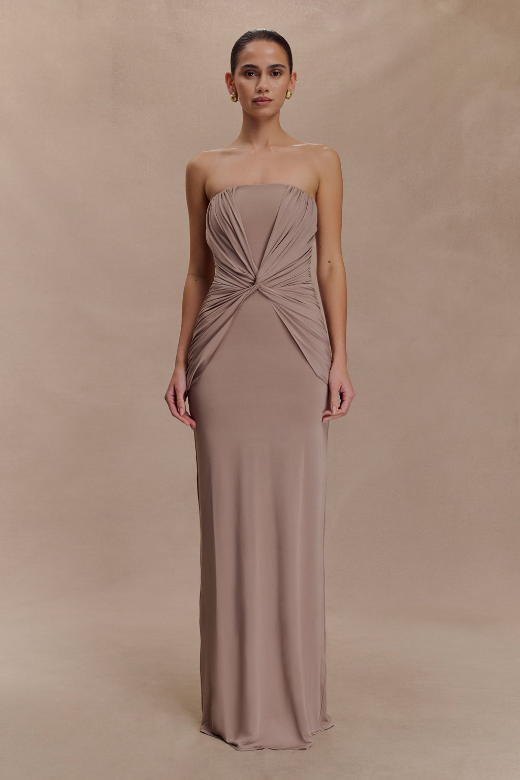 Mirren Strapless Slinky Maxi Dress - Bronze