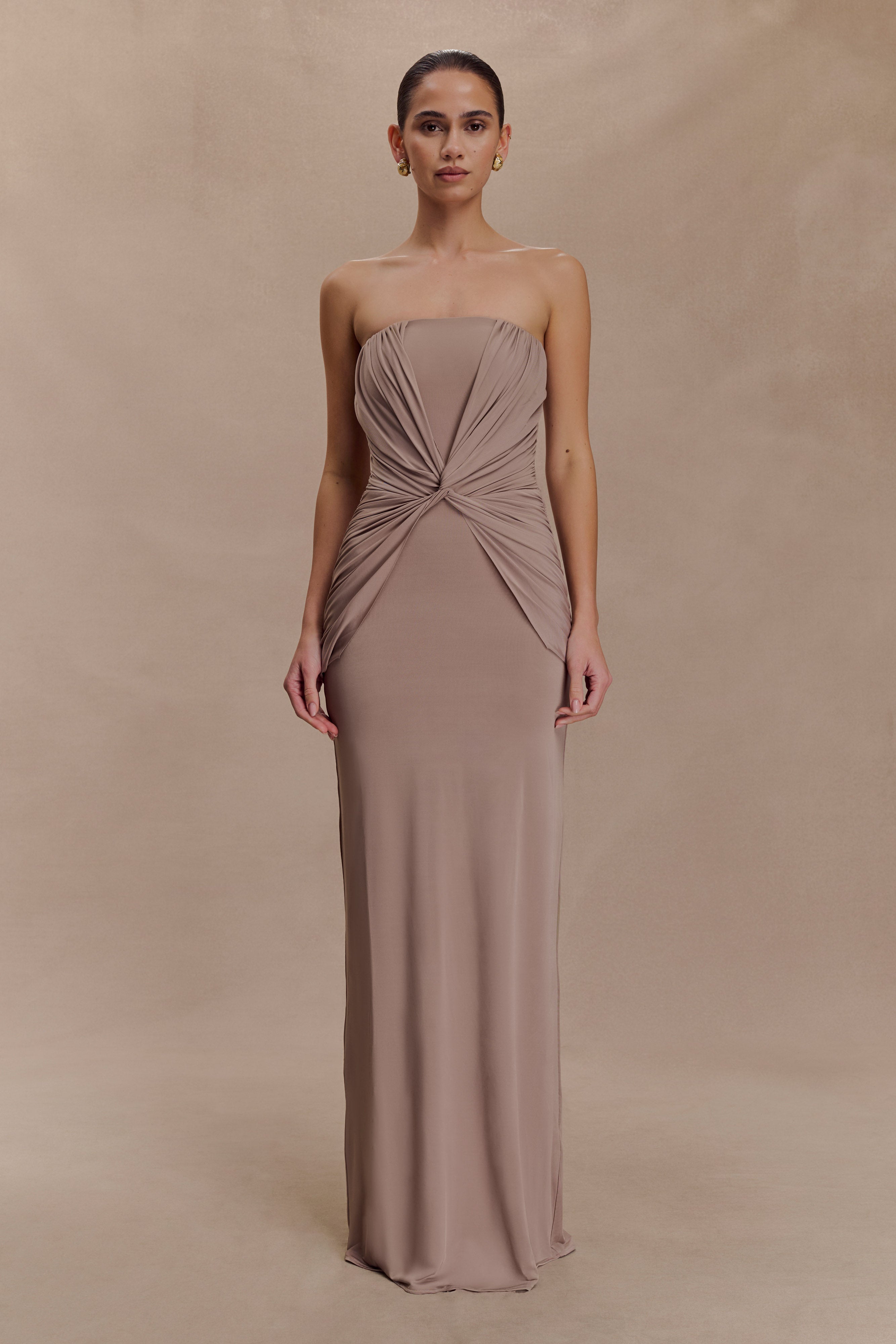 Mirren Strapless Slinky Maxi Dress - Bronze