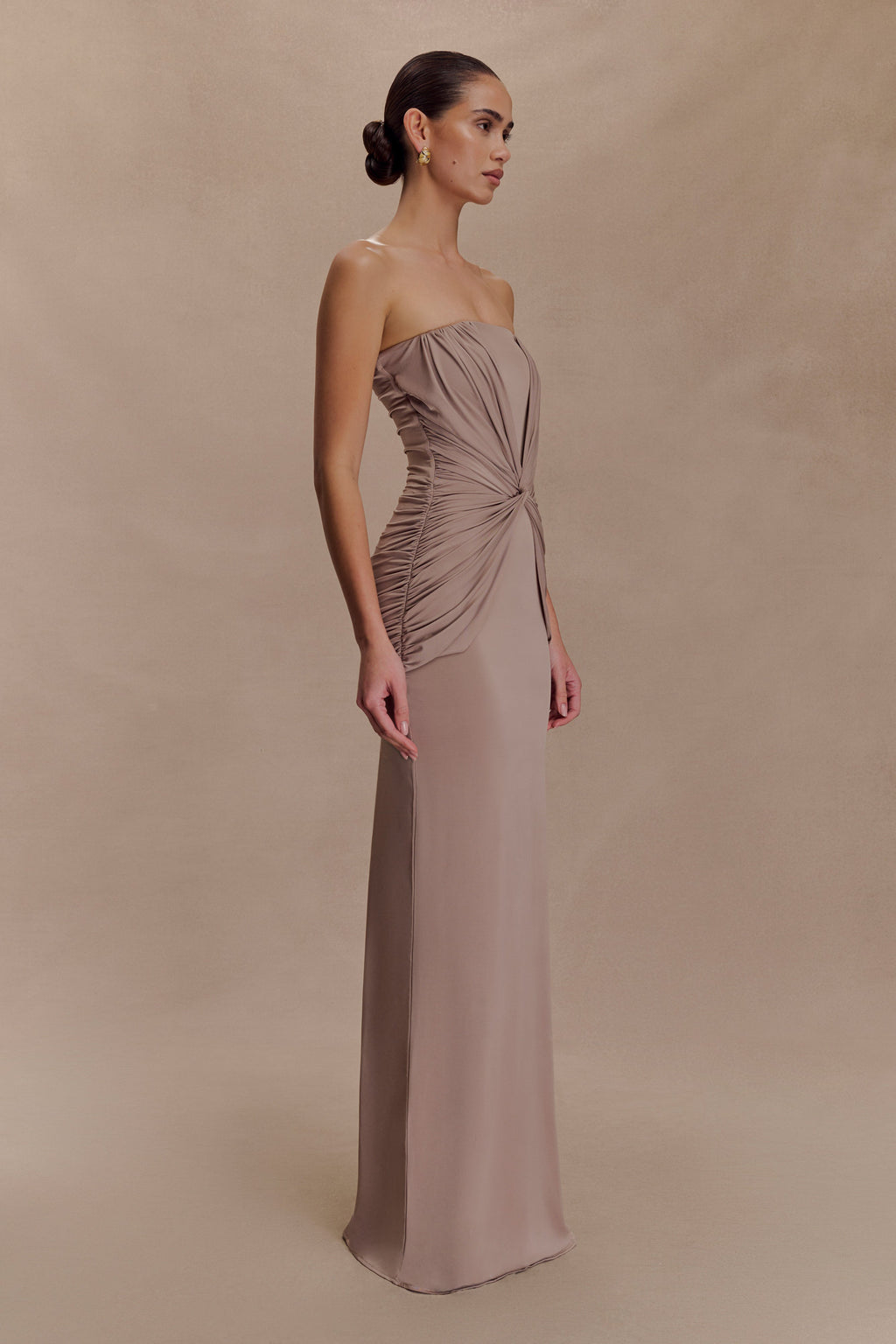 Mirren Strapless Slinky Maxi Dress - Bronze
