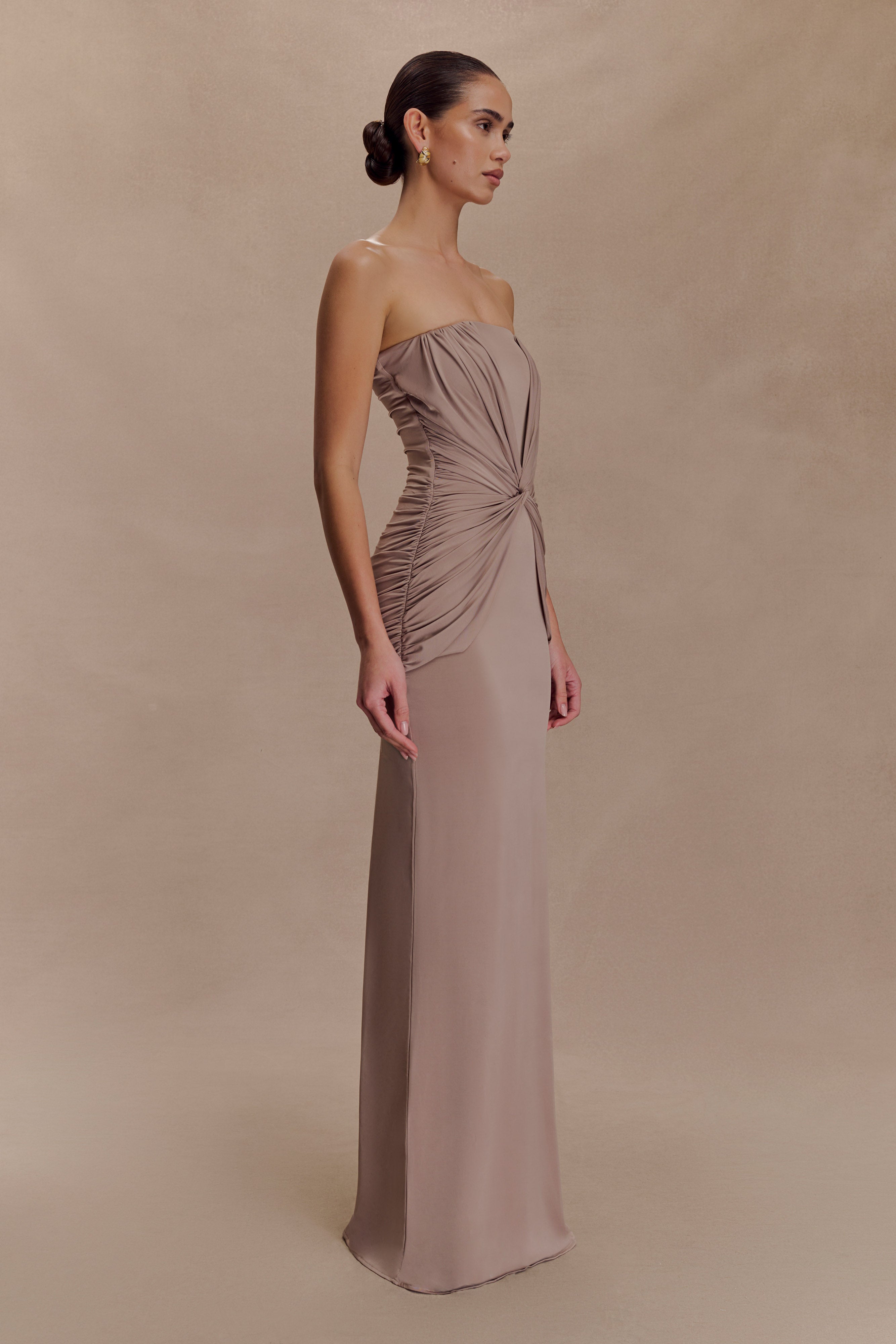 Mirren Strapless Slinky Maxi Dress - Bronze