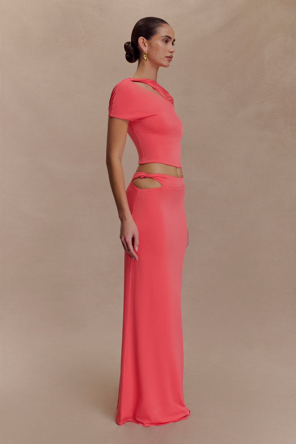 Haven Slinky Twist Midi Skirt - Coral