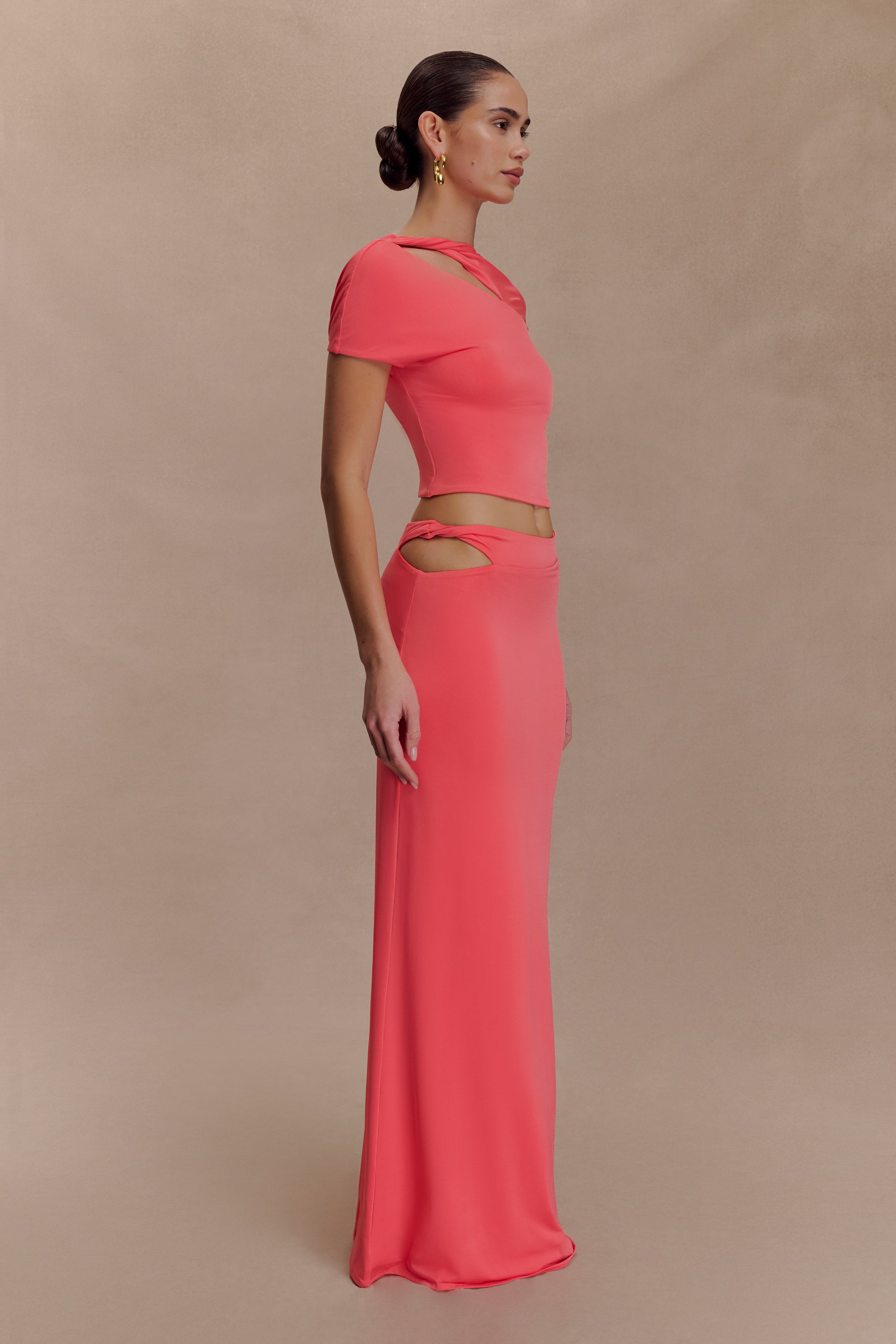 Haven Slinky Twist Midi Skirt - Coral