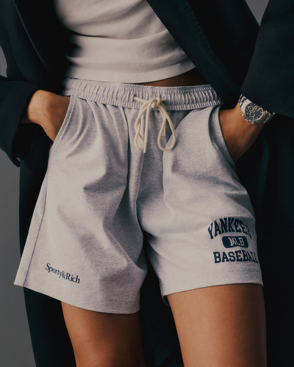 Yankees Ivy Gym Short - Heather Gray/Navy