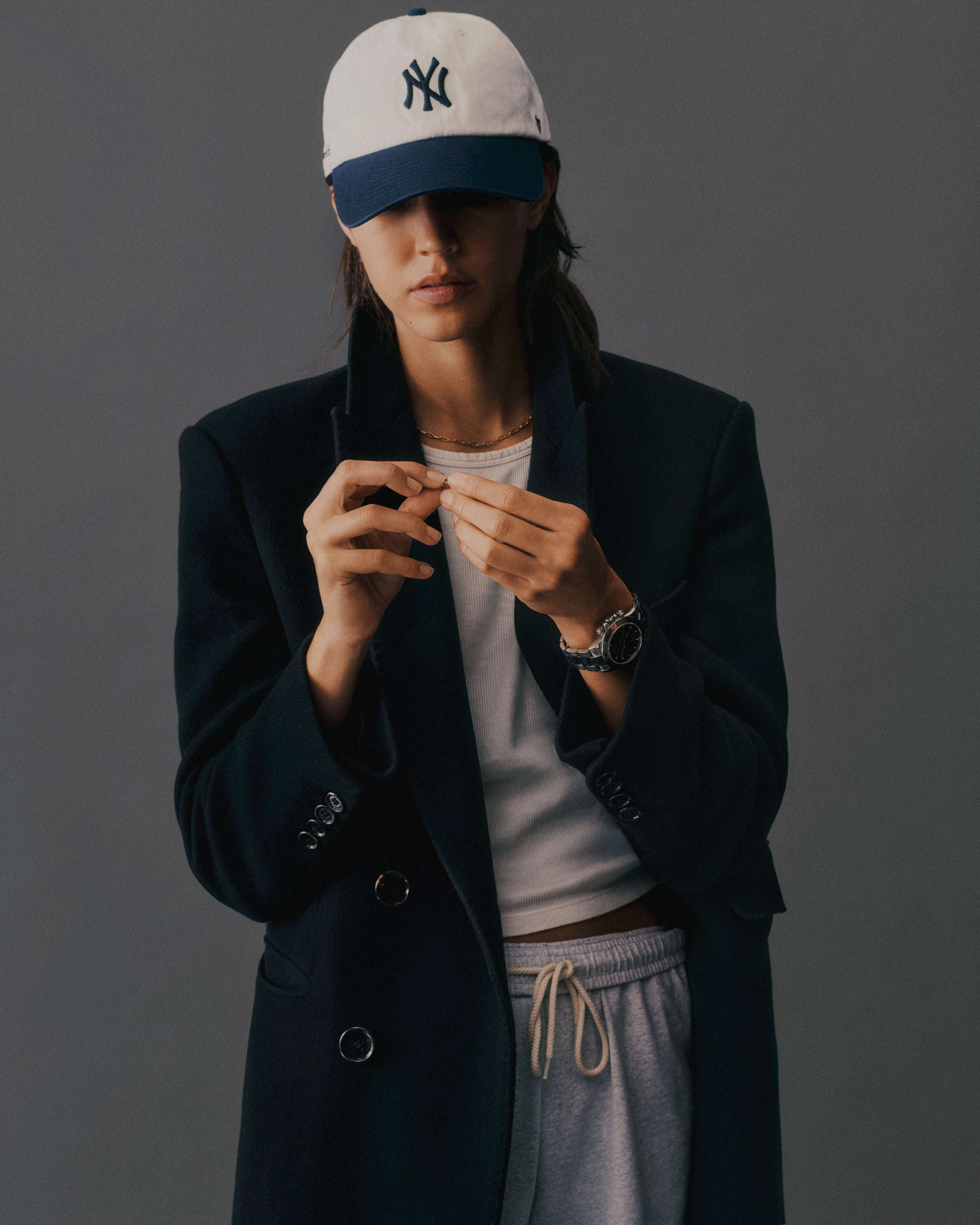 Yankees Serif Hat - White/Navy