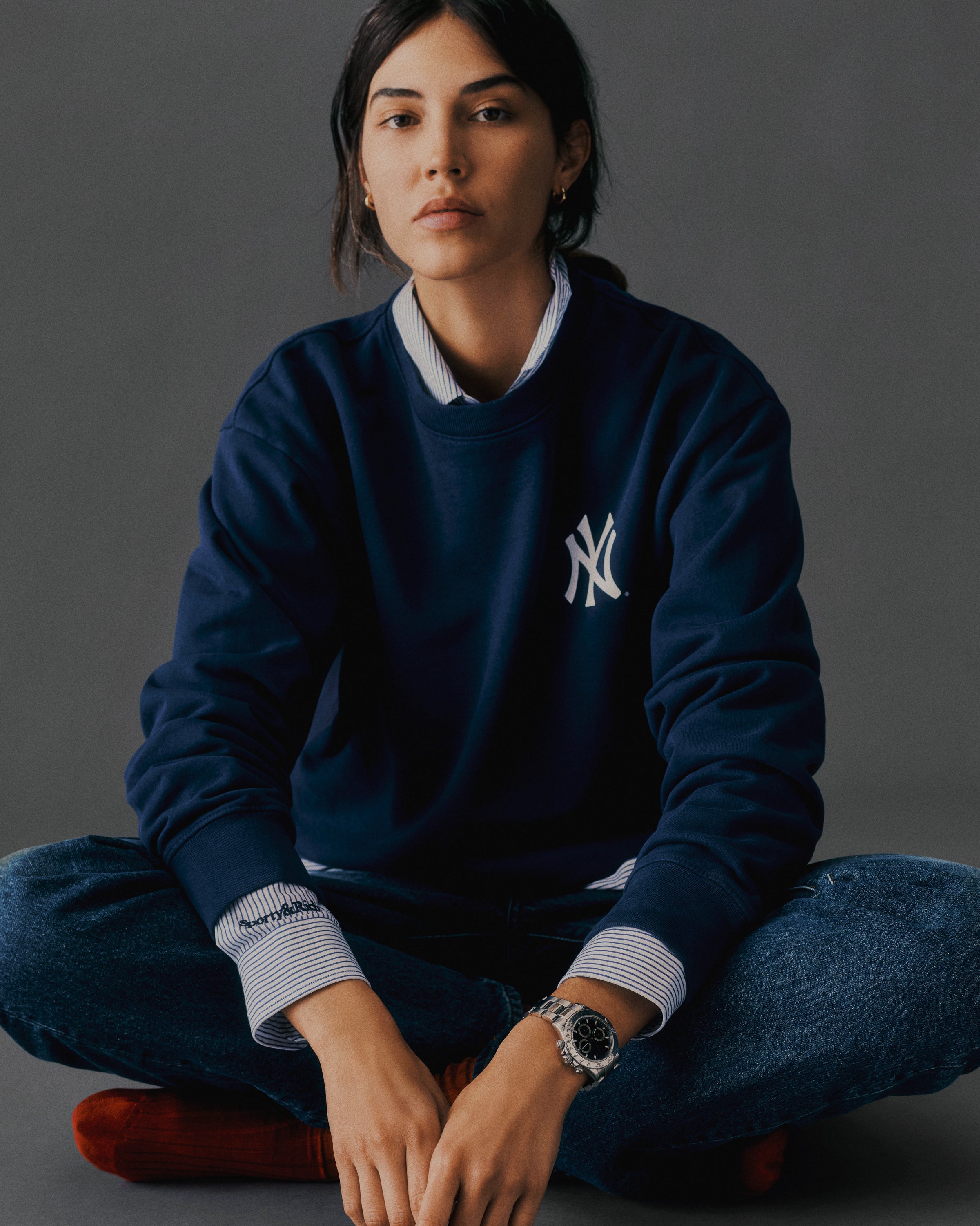Yankees Serif Crewneck - Navy/White