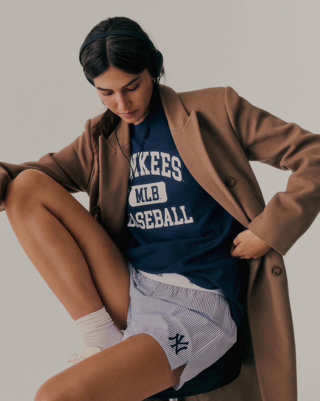 Yankees Serif Boxer Short - Navy Striped