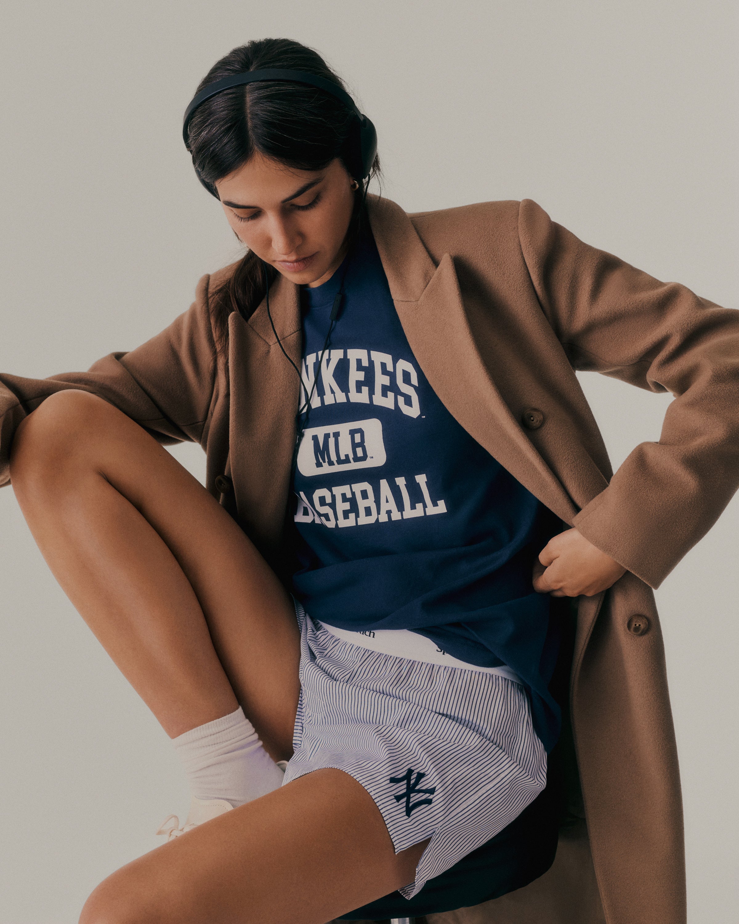 Yankees Serif Boxer Short - Navy Striped