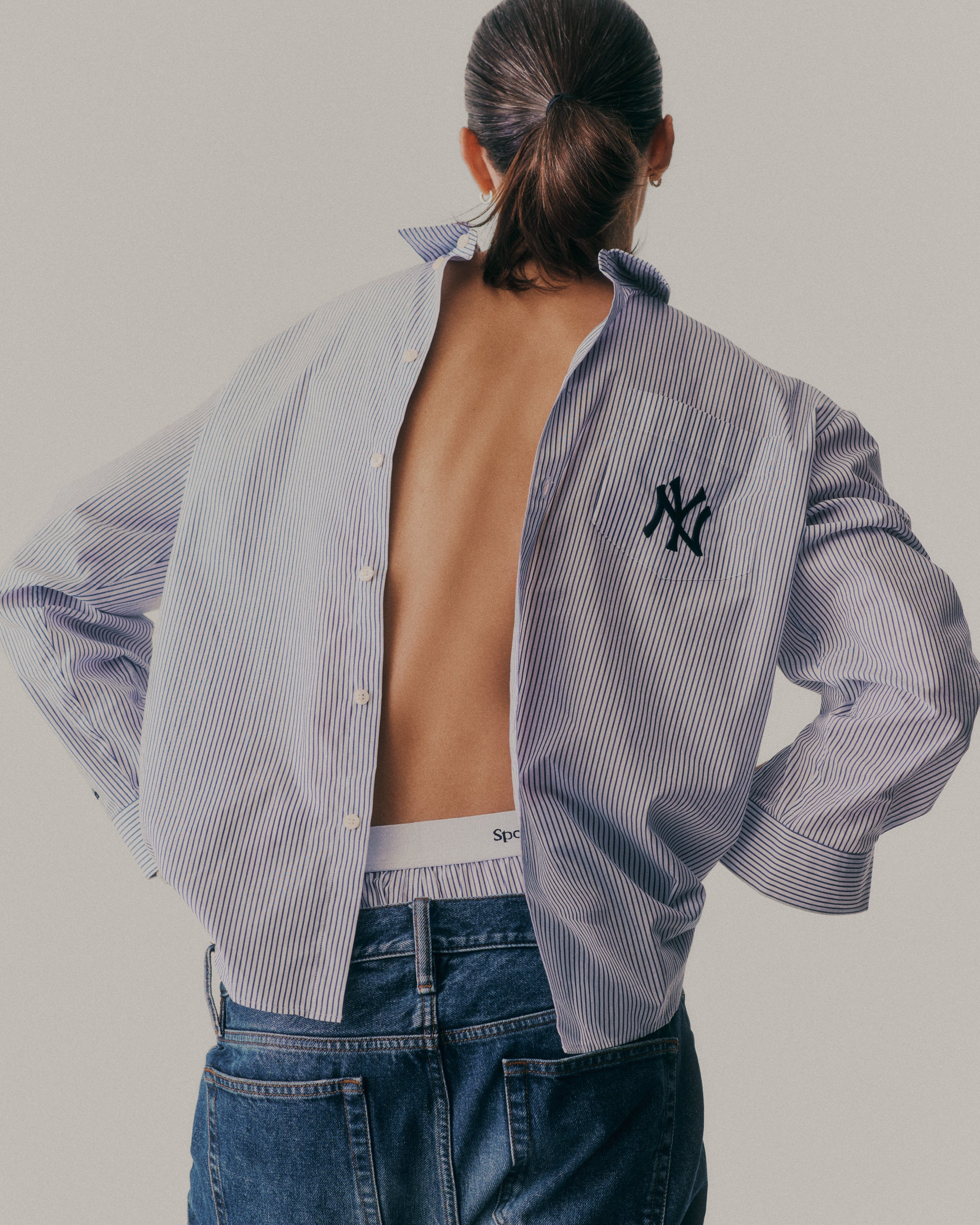 Yankees Serif Oversized Shirt - Navy Striped