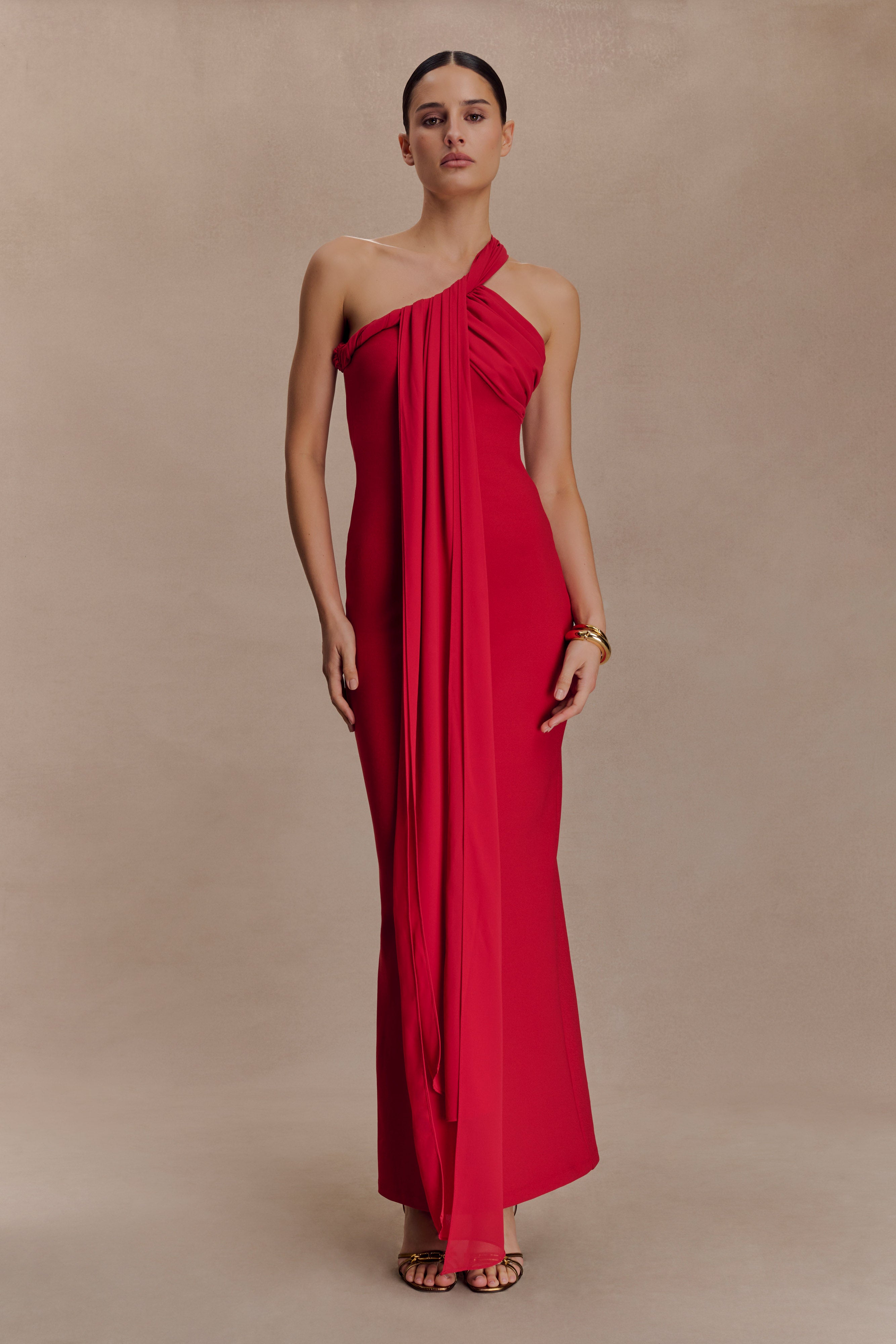 Philippa Knotted Crepe Maxi Dress - Ruby
