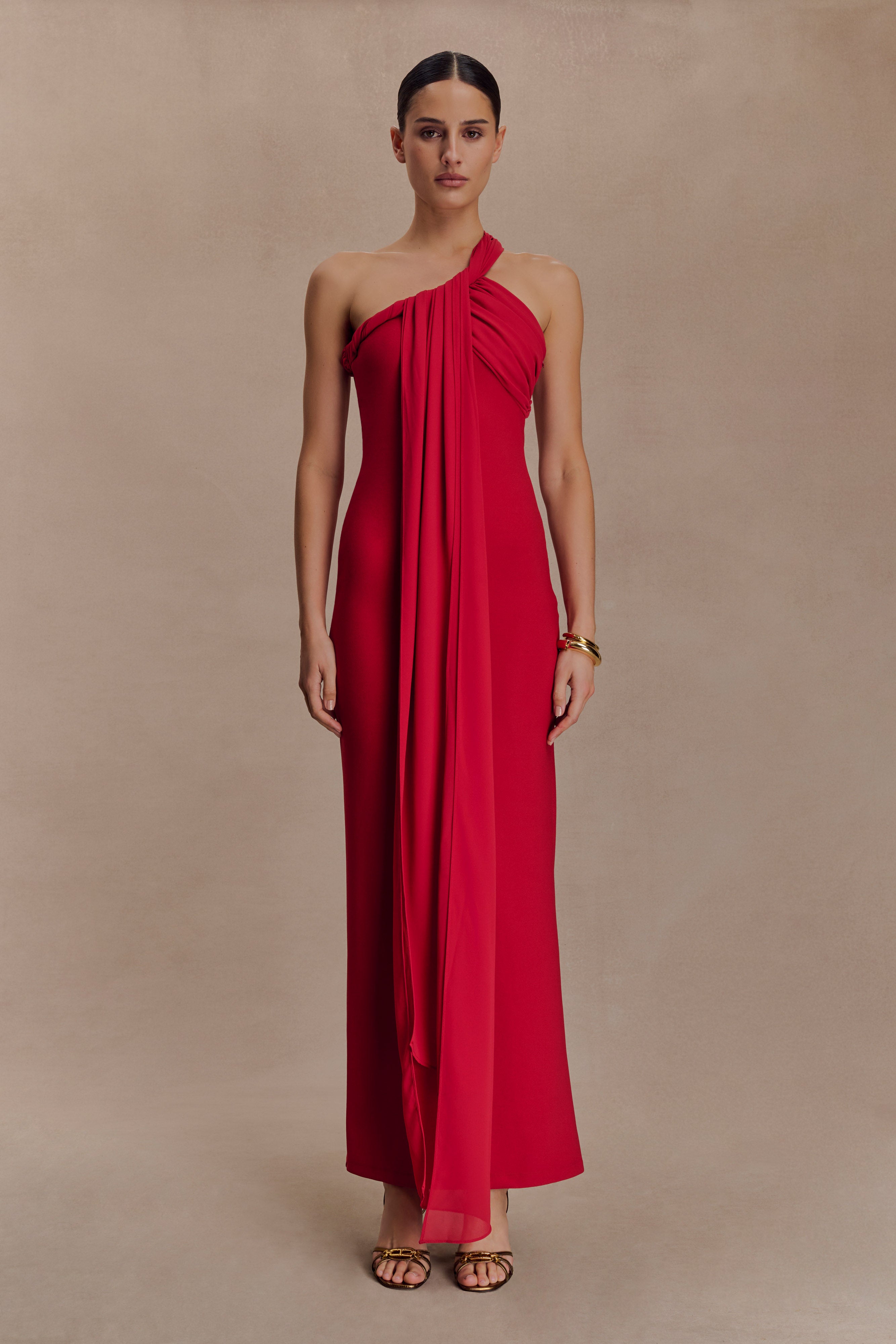 Philippa Knotted Crepe Maxi Dress - Ruby