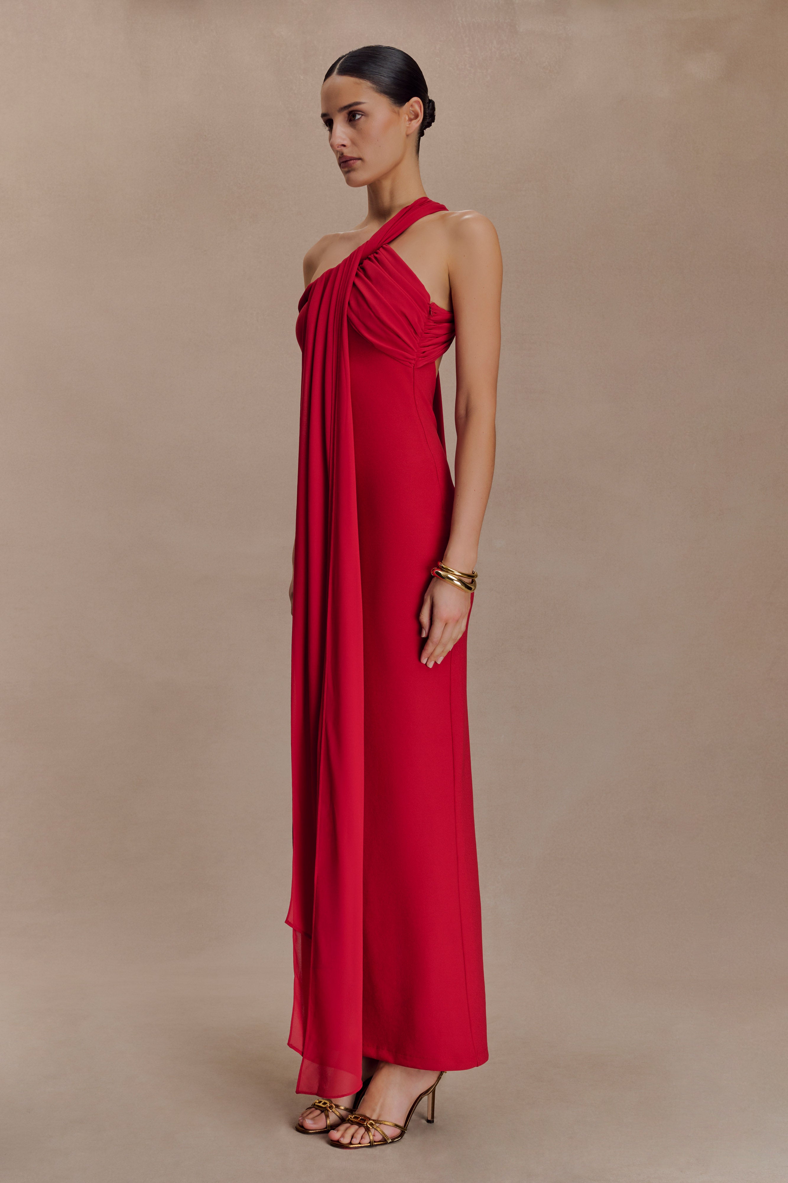 Philippa Knotted Crepe Maxi Dress - Ruby