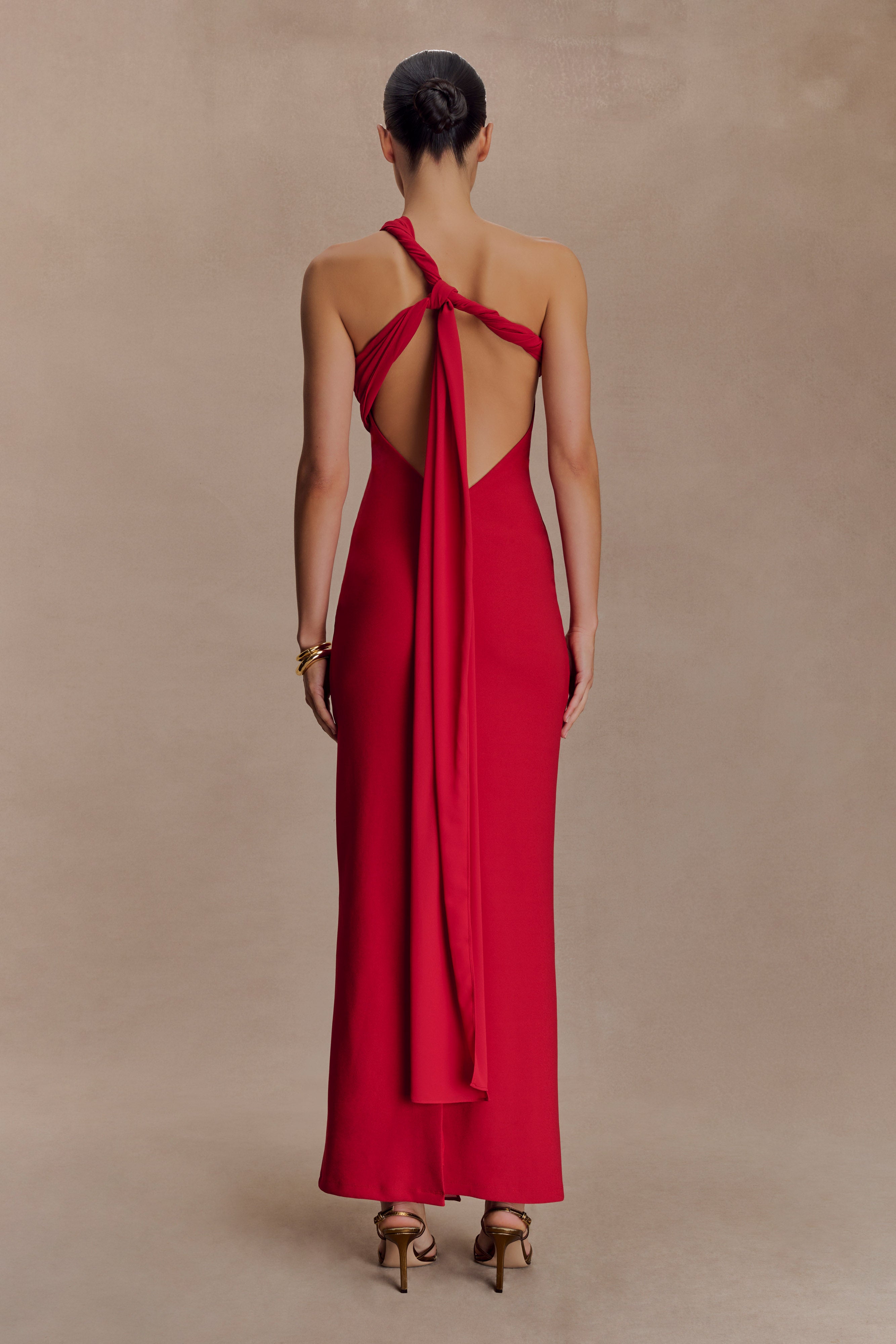 Philippa Knotted Crepe Maxi Dress - Ruby