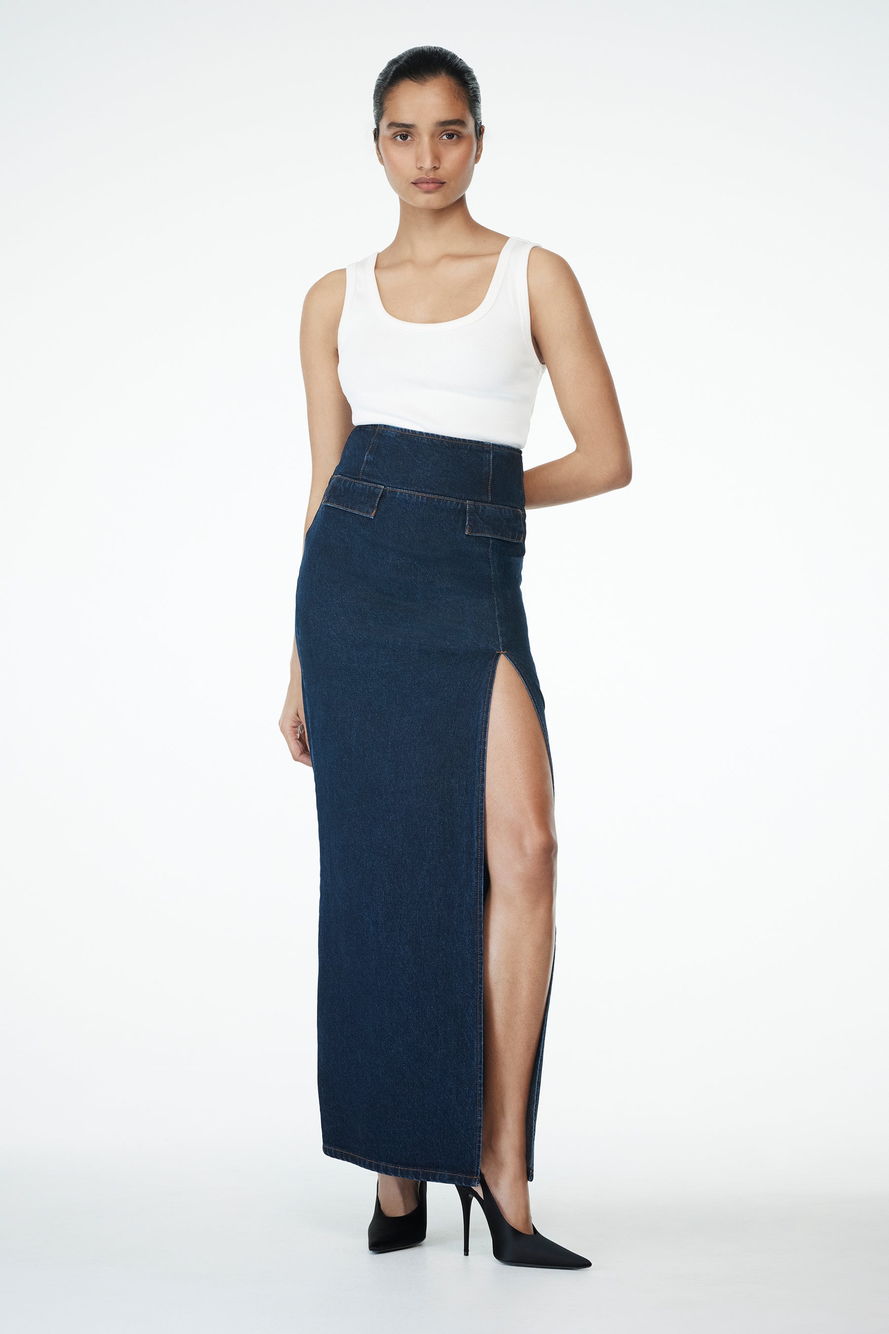 Maylena High Rise Denim Maxi Skirt - Indigo Blue
