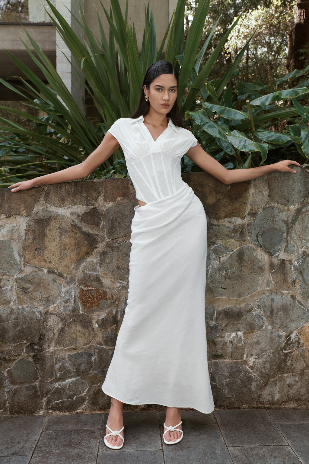 Saphira Shirt Corset Maxi Dress - White