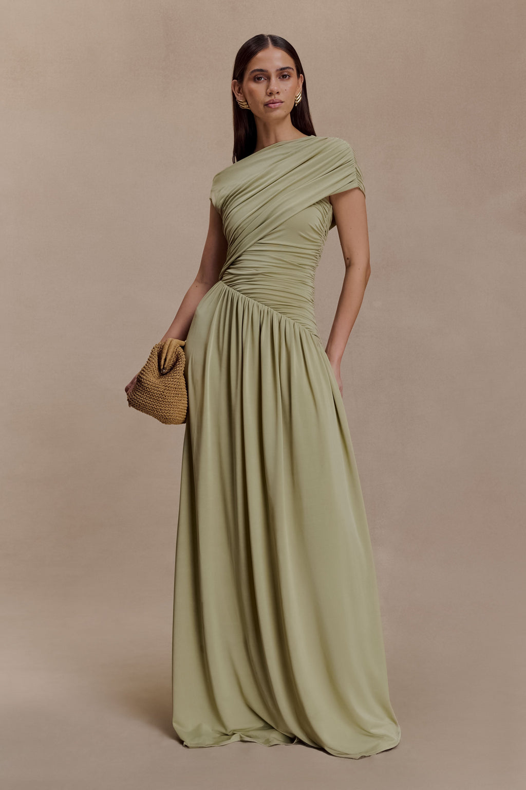 Ayeshya Slinky Asymmetric Maxi Dress - Sage
