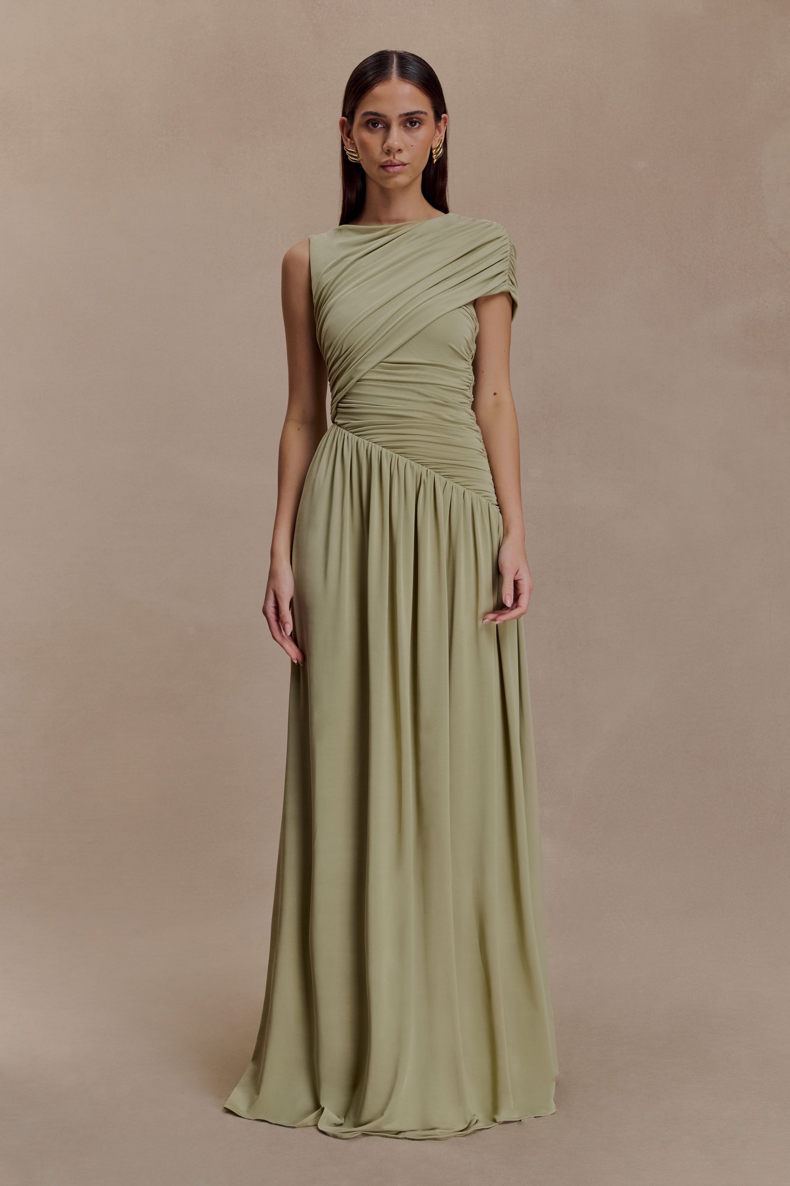 Ayeshya Slinky Asymmetric Maxi Dress - Sage