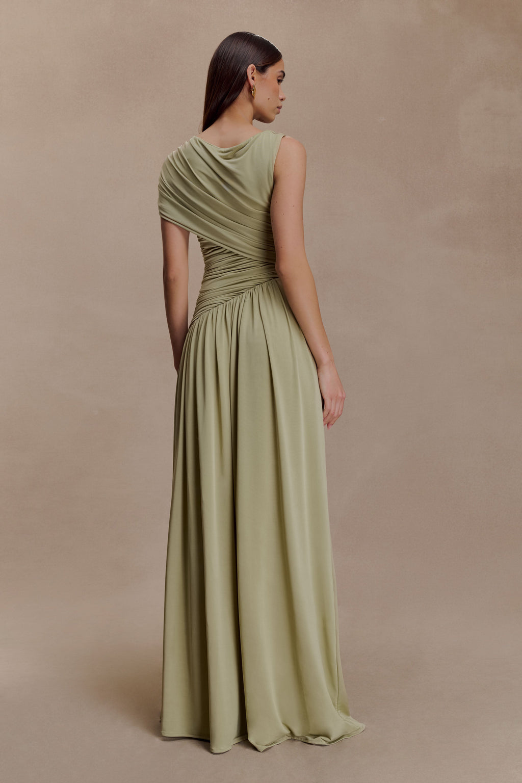 Ayeshya Slinky Asymmetric Maxi Dress - Sage