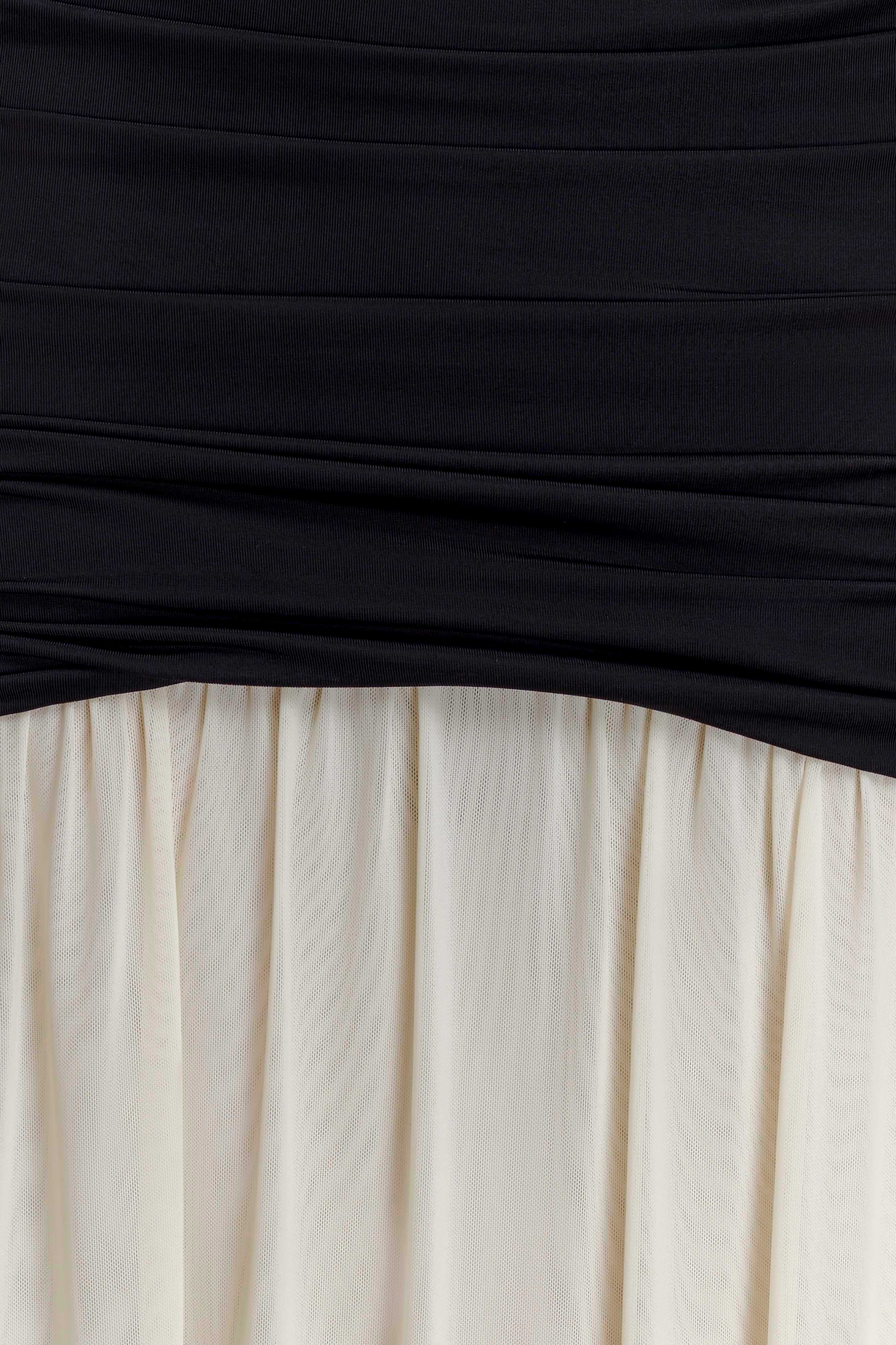 Hailee Slinky And Mesh Halter Maxi Dress - Black/White