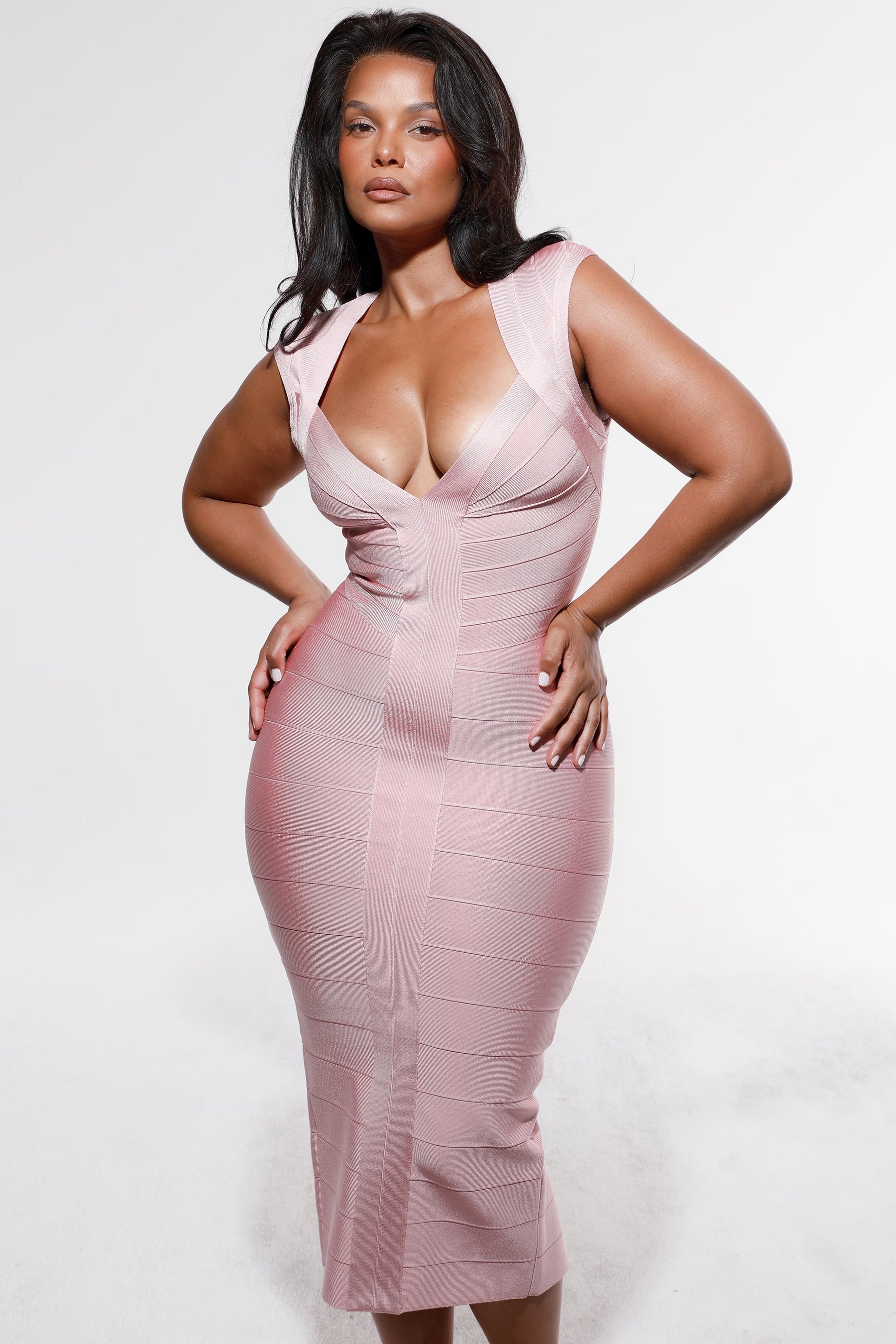 The Icon baby pink bandage midi dress
