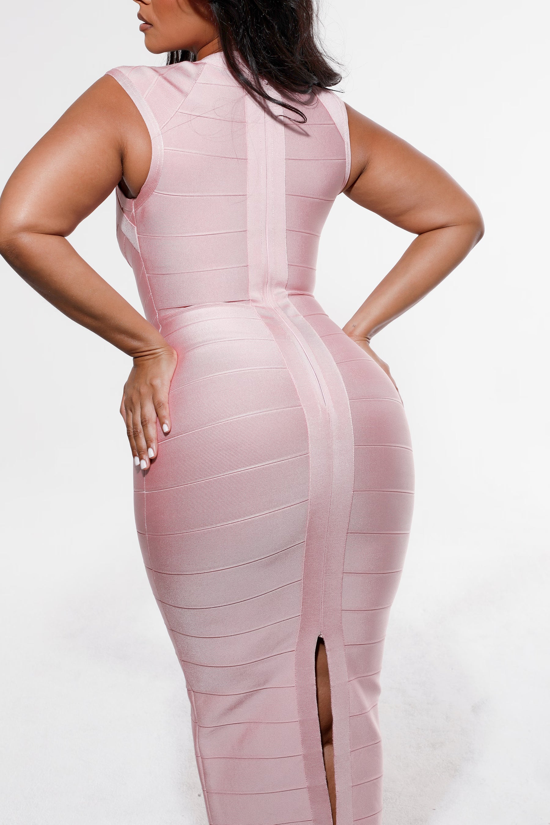 The Icon baby pink bandage midi dress