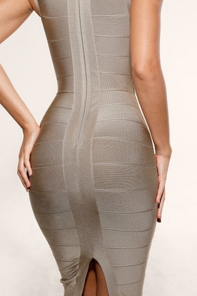 The Icon taupe bandage midi dress